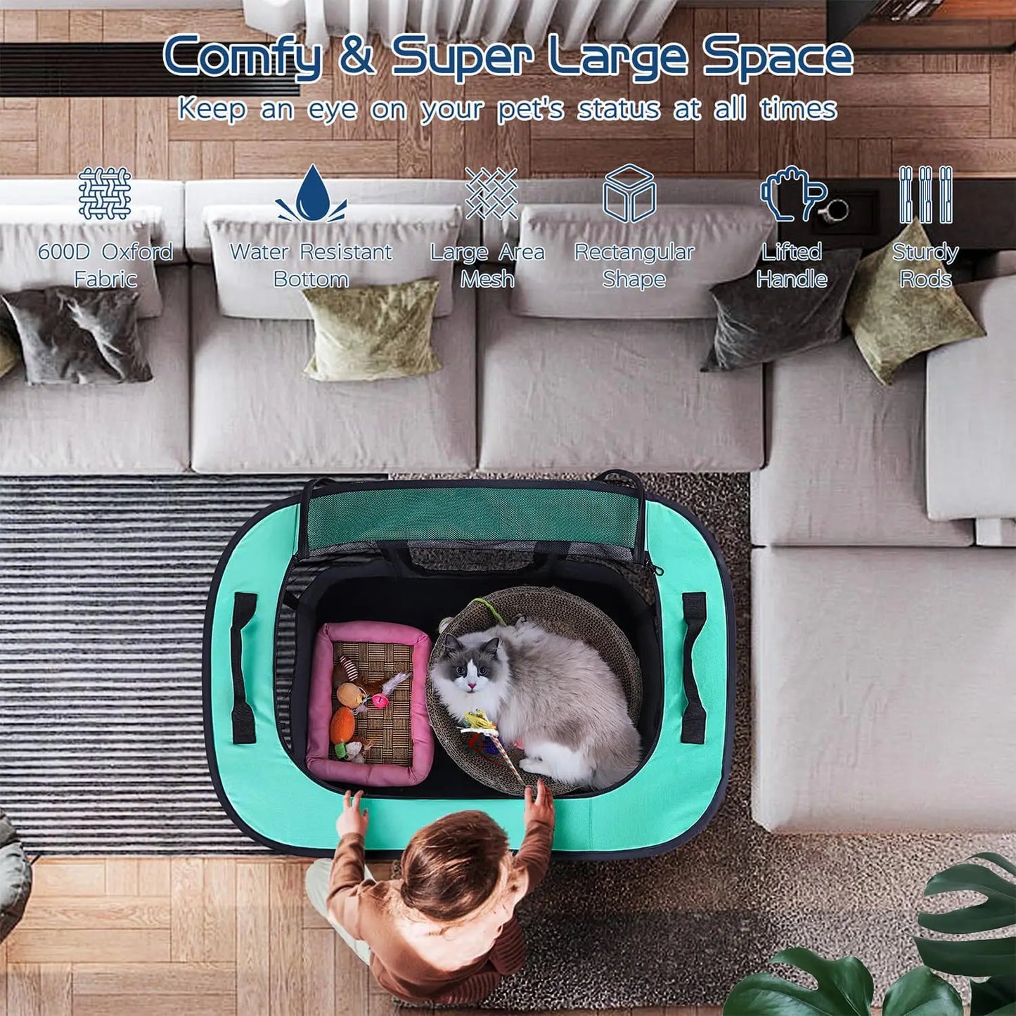 Foldable Dog Cat Playpen, Portable Exercise Kennel Tent with Water-Resistant Cover for Indoor Outdoor Travel Camping Small Pets