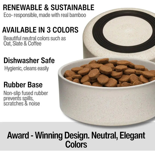 Eco-friendly Pet Bowls & Dishes for Dogs, Cats, Puppies - Sustainable, Dishwasher Safe, Made with Real Bamboo (Small, Oat-Beige)