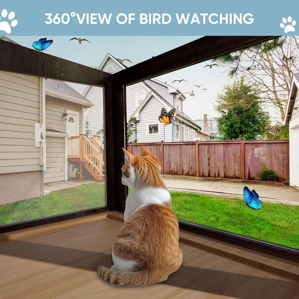 Cat Window Box Window Catio with Weatherproof PVC Side Panels, 25.4-43.3 in Windows, Seasonal, Easy Assembly