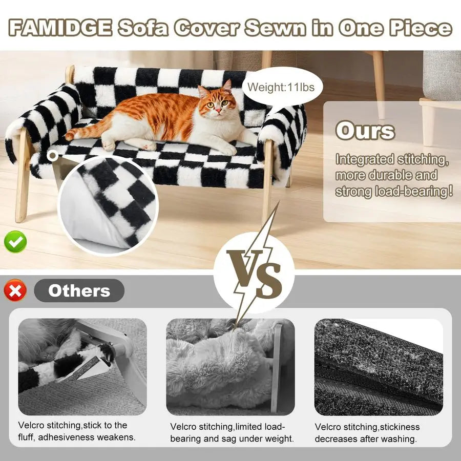 Cat Couch Bed for Indoor Cats Wooden Pet Sofa with Removable Washable Thick Cover Raised Kitty Lounge Chair Suitable for Puppy o