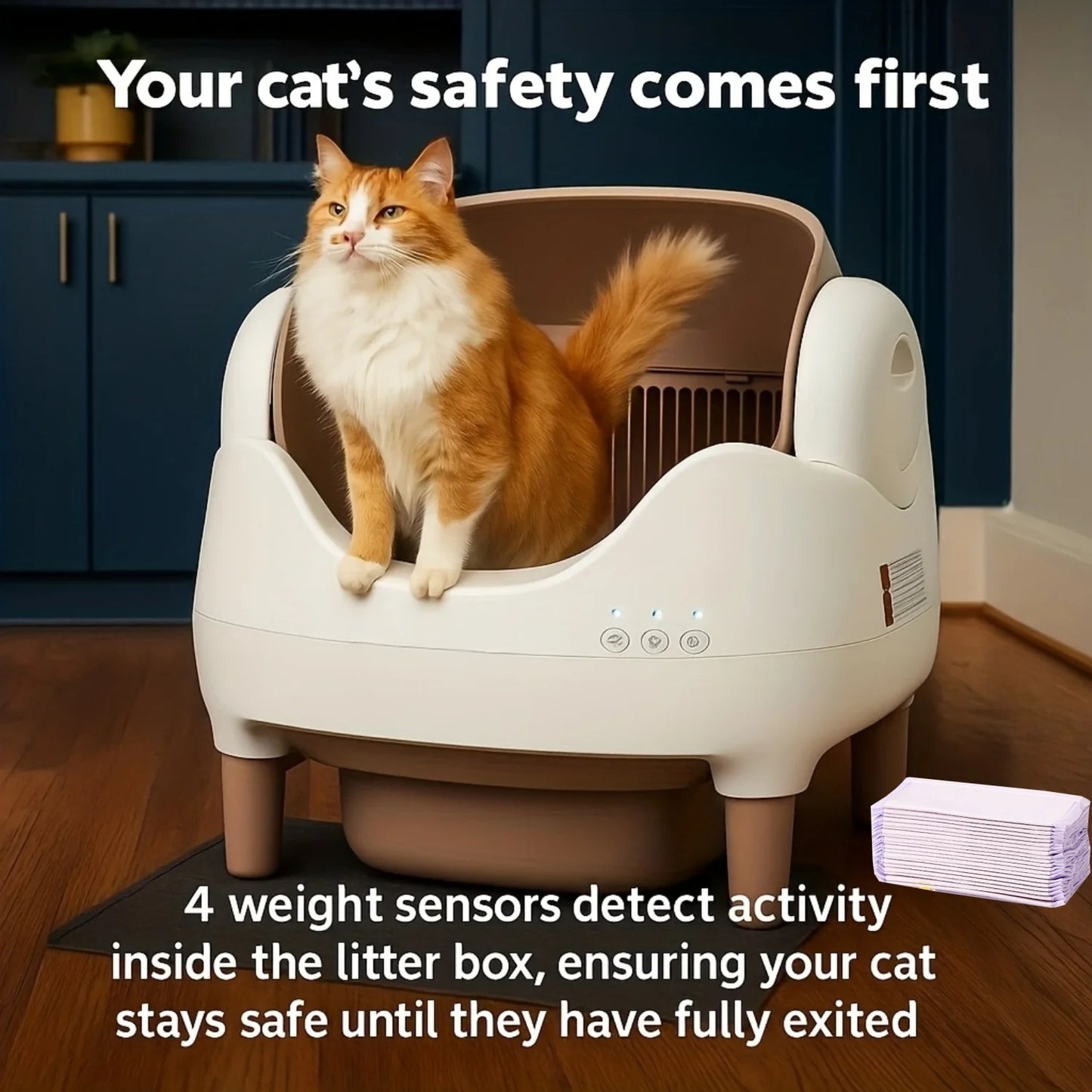 Kitplus Extra-large Smart Self-cleaning Cat Litter Box, Smart Litter Box with App-Controlled Automatic Cleaner, Built-in Ambient Light & Dual Odor Elimination, 2-Week Automatic Maintenance, Large Waste Bin, Open-Top, for A Ha