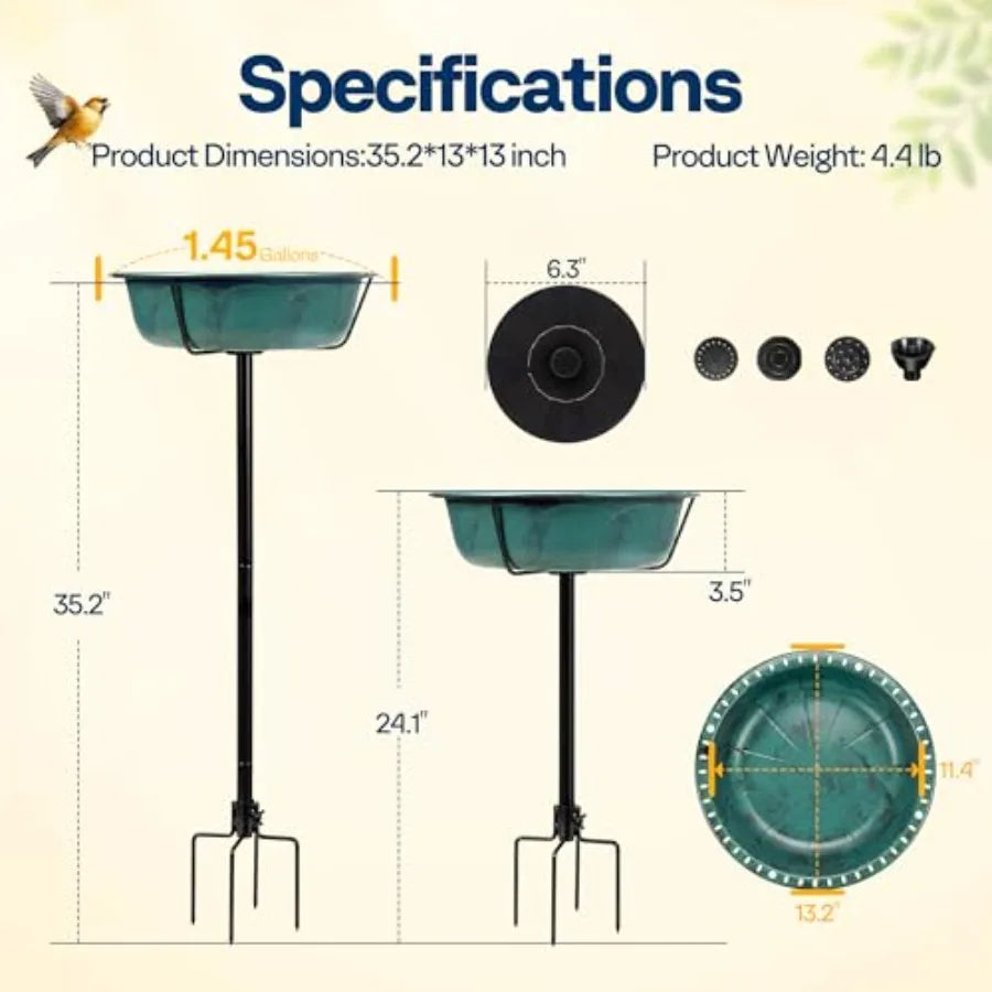 VIVOHOME Bird Bath with Solar Fountain for Outside, Weather-Resistant ABS Birdbath Bowl with Solar Powered Pump, Metal G Stake