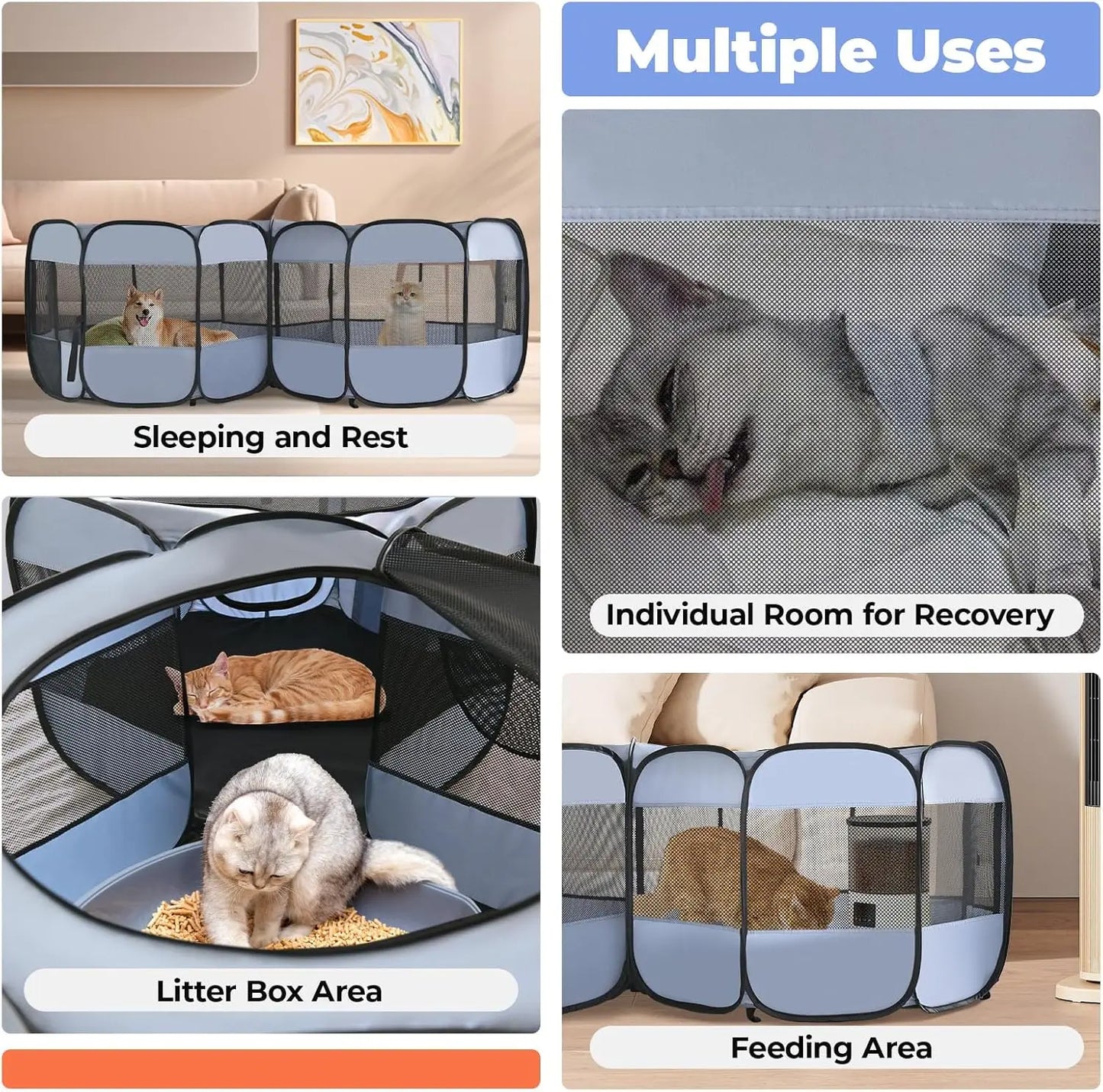 Large Pop-Up Pet Playpen, Indoor Outdoor Enclosure for Cats and Small Animals, Portable Foldable Design