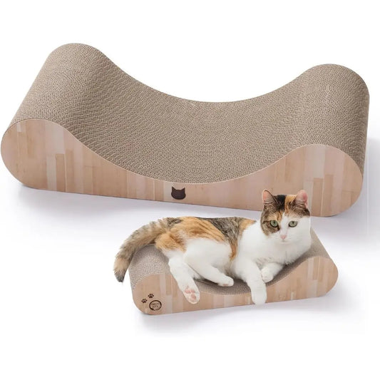 Cardboard Cat Scratcher Bed Indoor Cats - Horizontal Cat Scratch Pad Lounger with Reversible Usability and Extra Comfort or Loun