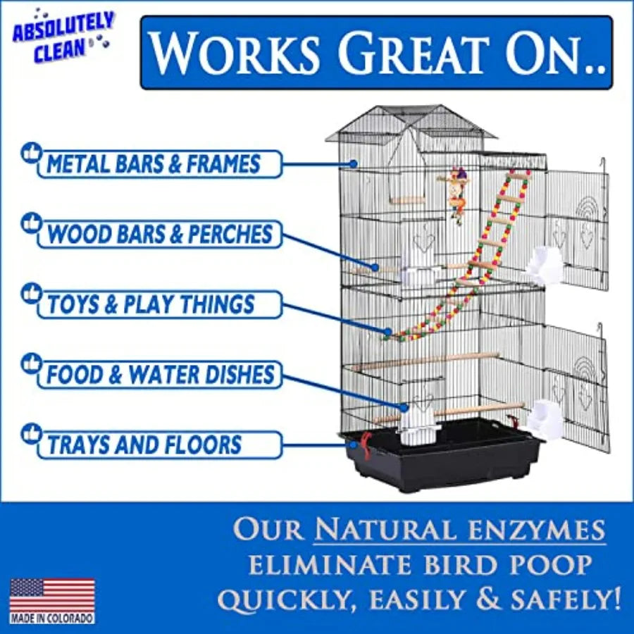 Absolutely Clean Amazing Bird Cage Cleaner and Deodorizer - Just Spray/Wipe - Safely and Easily Removes Bird Messes Quickly and