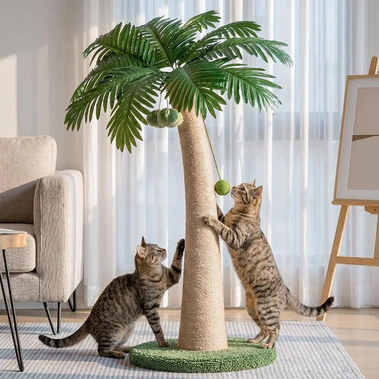 43 Inch Tall Cat Scratching Post, Indoor Large Cats, Natural Sisal Scratch Post with Hanging Toys, Stable Base Cat Scratcher for