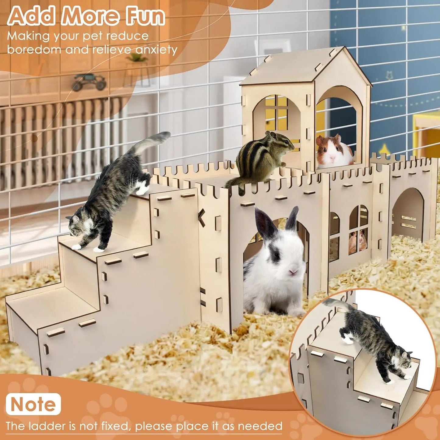 Extra Large Wooden Rabbit Hideout Castle Indoor Outdoor Habitat for Bunnies Chinchillas Hamsters Guinea Pigs