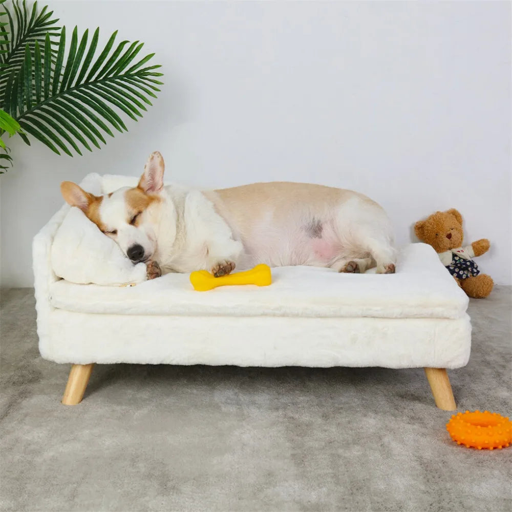 Round/Rectangle Raised Pet Sofa Bed Cat Dog Padded Warm Pet Couch Chair Lounger