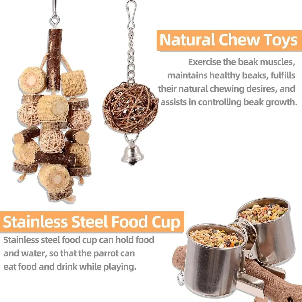 Grape Wood Bird Playground - Perch Stand or Paras, Cockatiels, Small Birds Toys