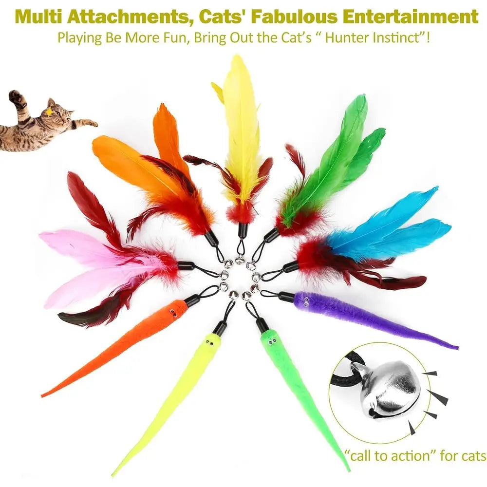 Cat Toys Indoor Cats, Interactive Retractable Wand Toy and 9PCS Cat Feather Toys, Kitten Toys Cat Fishing Pole Toy or Bored Indo