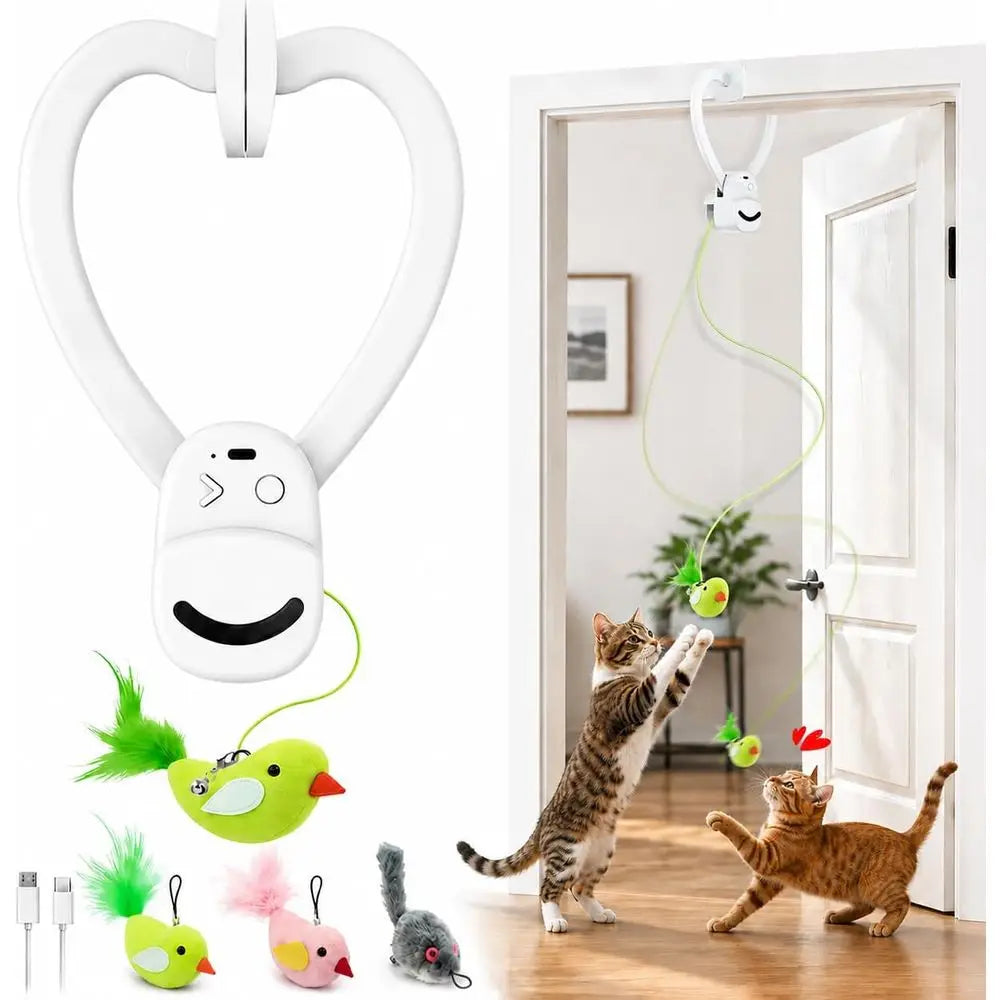 Interactive Cat Toys Indoor Cats: Automatic Lying Bird Wand Chase Exercise Enrichment Stimulation, USB Rechargeable Durable Safe