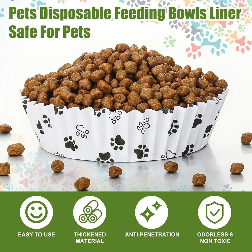 600 Pcs Large Pet Disposable Feeding Bowls Liner Bulk Cat Food Bowls Small Paper Dish Paper Liner for Small Dogs Cats Dish Wet F