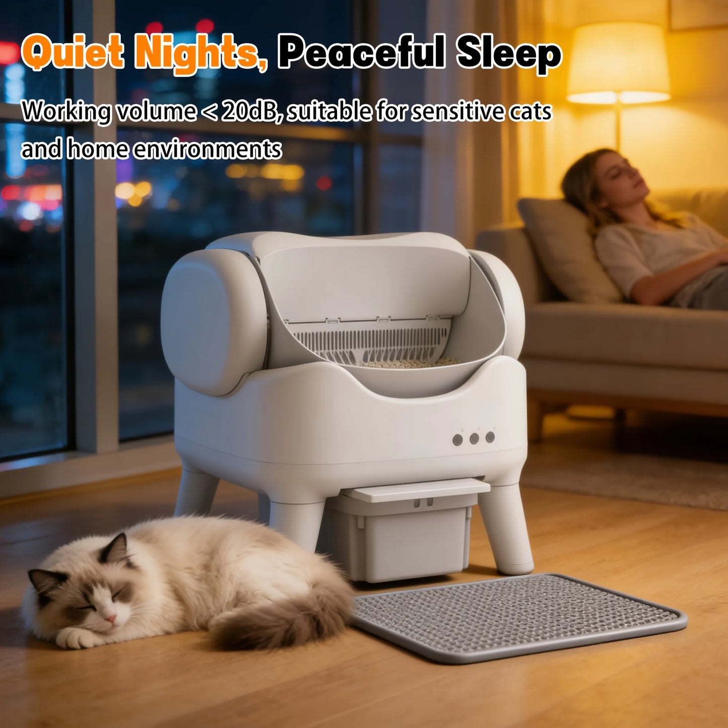 Automatic Self-Cleaning Litter Box, Large Capacity 4.23gal Waste Bin For Multiple Cats, Open Top Design, Removable Washable Liner, Odor Control, Includes 1 Cat Litter Mat, Without Battery