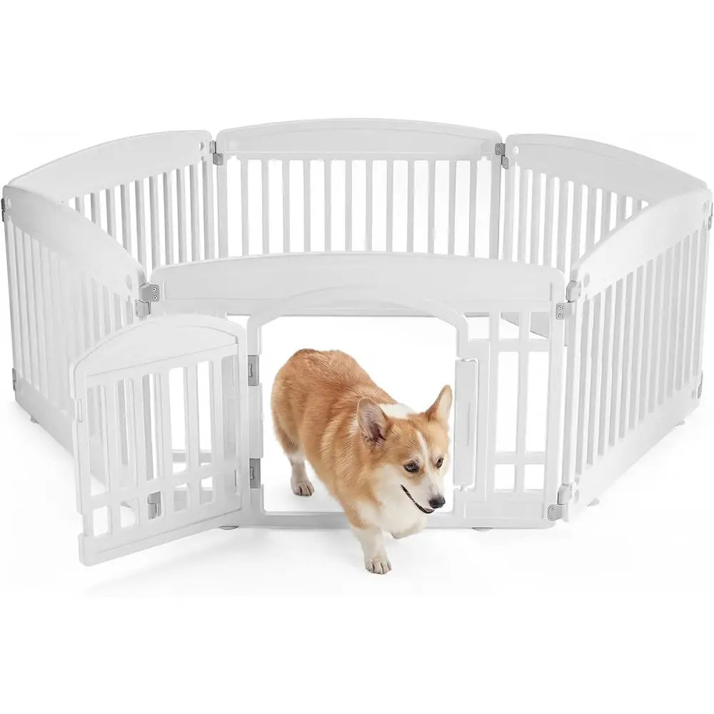 6-Panel, 24IN Puppy Playpen, Stable Dog Play Pen Indoor/Outdoor with Secure Locking Door, Plastic Fence for Small & Medium Dogs