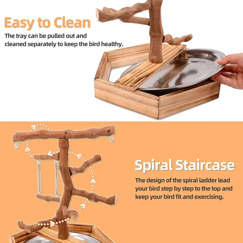 Grape Wood Bird Playground - Perch Stand or Paras, Cockatiels, Small Birds Toys
