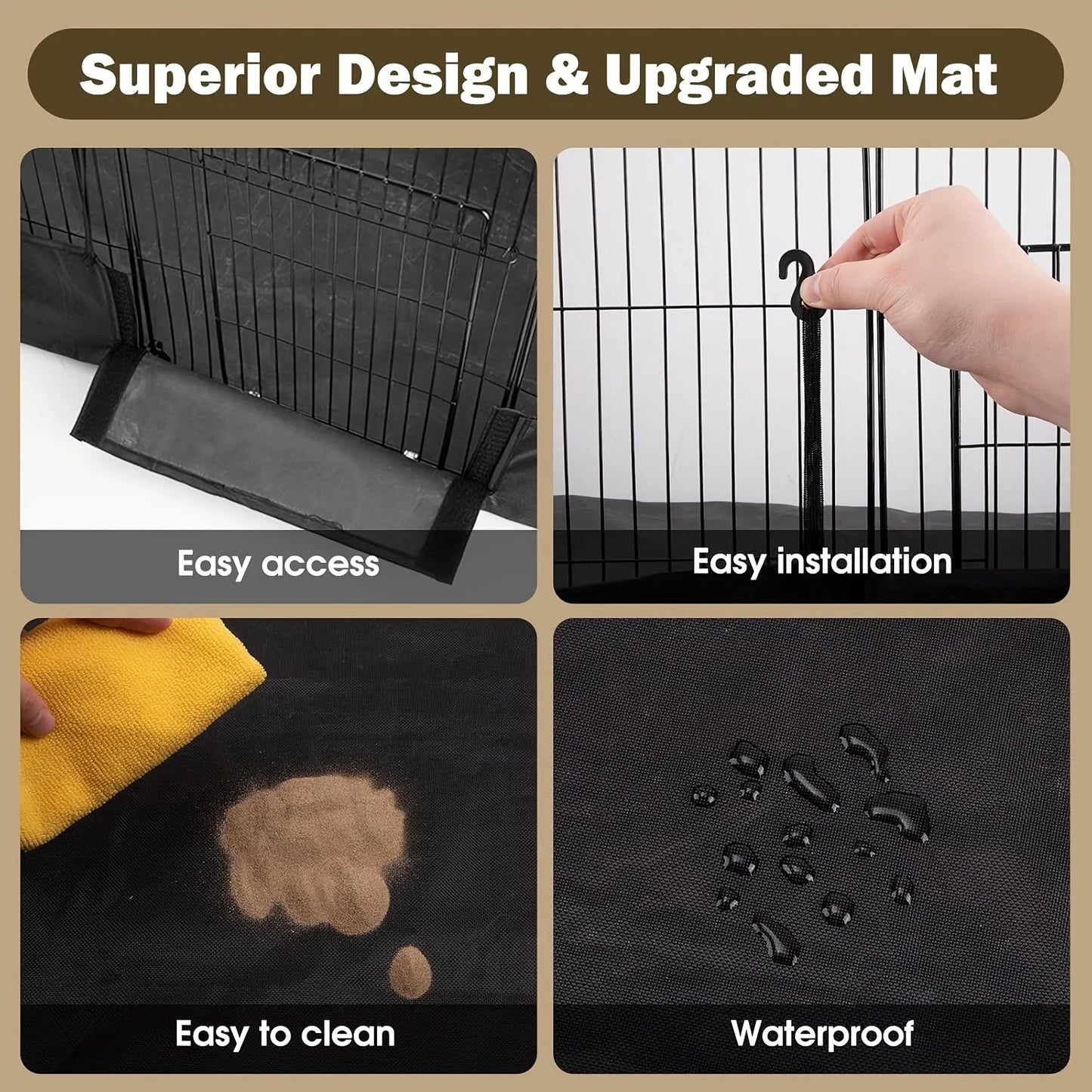 Guinea Pig Cage, 48'' Small Animal Playpen with PVC Bottom Liner & One-Hand Release Hook, Triple Fixing C&C Cage for Guinea Pigs, Bunny, Rabbit, Hedgehog