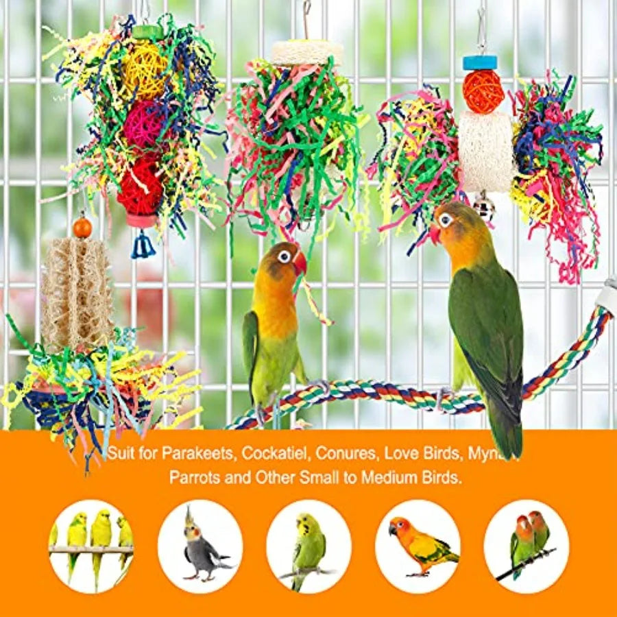Bird Shredding Foraging Toys Parakeet Toy Chewing Hanging Toy Shredded Paper Bird Cage Accessories Bird Rope Perch for Conure C
