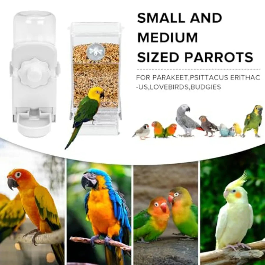 No Mess Bird Feeder Water Dispenser Set, Parakeet Cage Accessories, Bird Feeder and Waterers in Cage for Cockatiels, Finches, L