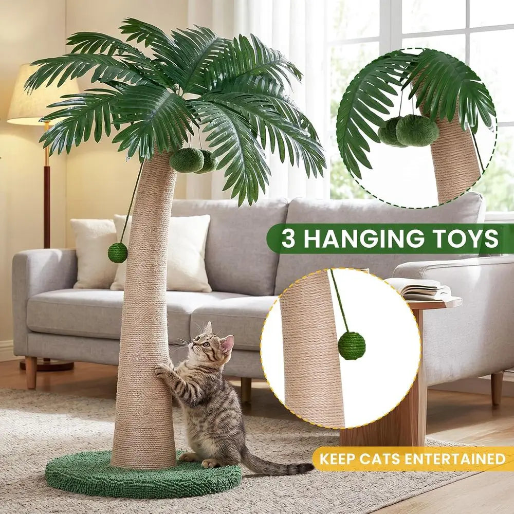 43 Inch Tall Cat Scratching Post, Indoor Large Cats, Natural Sisal Scratch Post with Hanging Toys, Stable Base Cat Scratcher for