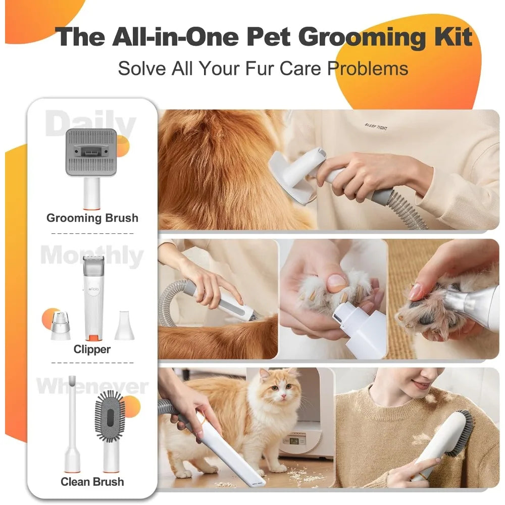 XMSJ 6 In 1 Dog Grooming Kit With Pet Vacuum Clipper Nail Trimmer