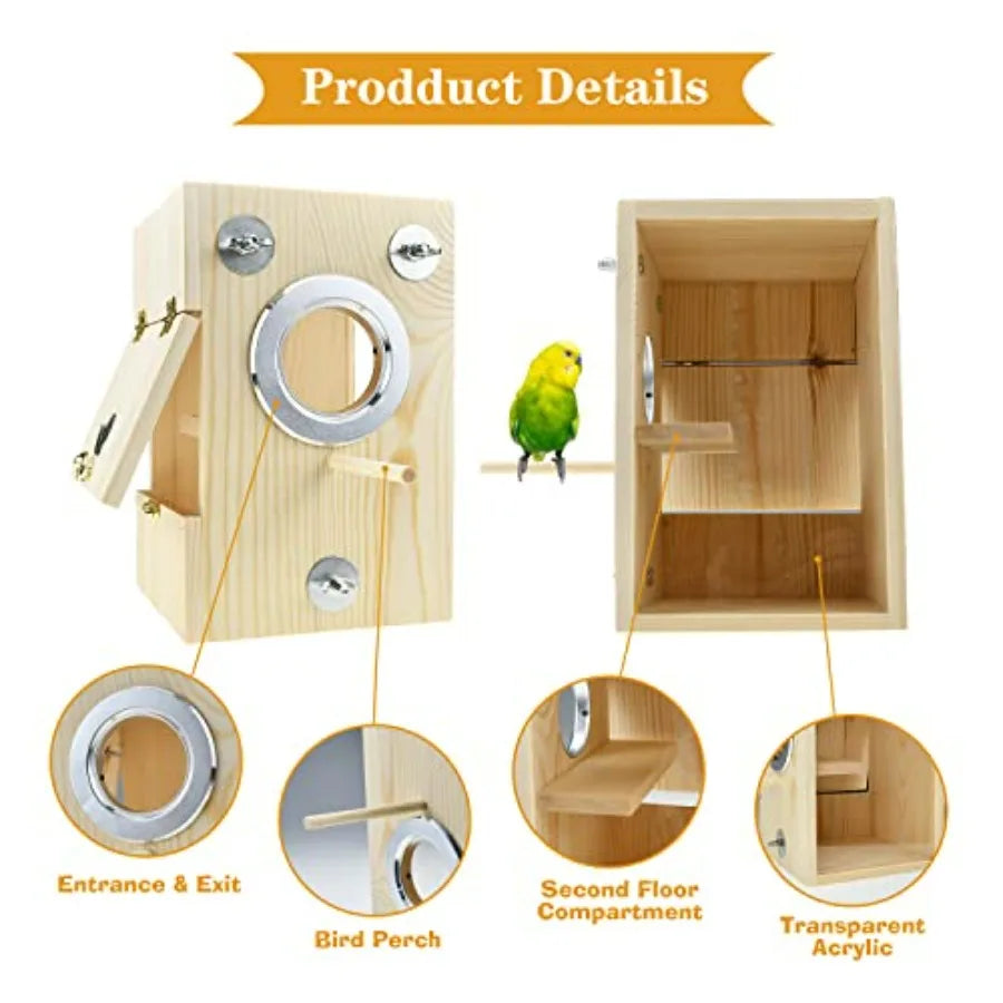 Bird Nest Box Parakeet Breeding Nest Box Bird Nest House Wooden Acrylic Transparent Breeding Box for Finch Lovebirds Cockatiel