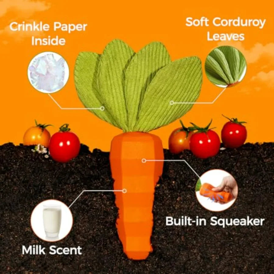 Dog Squeaky Chew Toys for Aggressive Chewers, Rubber Carrot Dog Toys for Training and Cleaning, Durable Interactive Tough Dog T