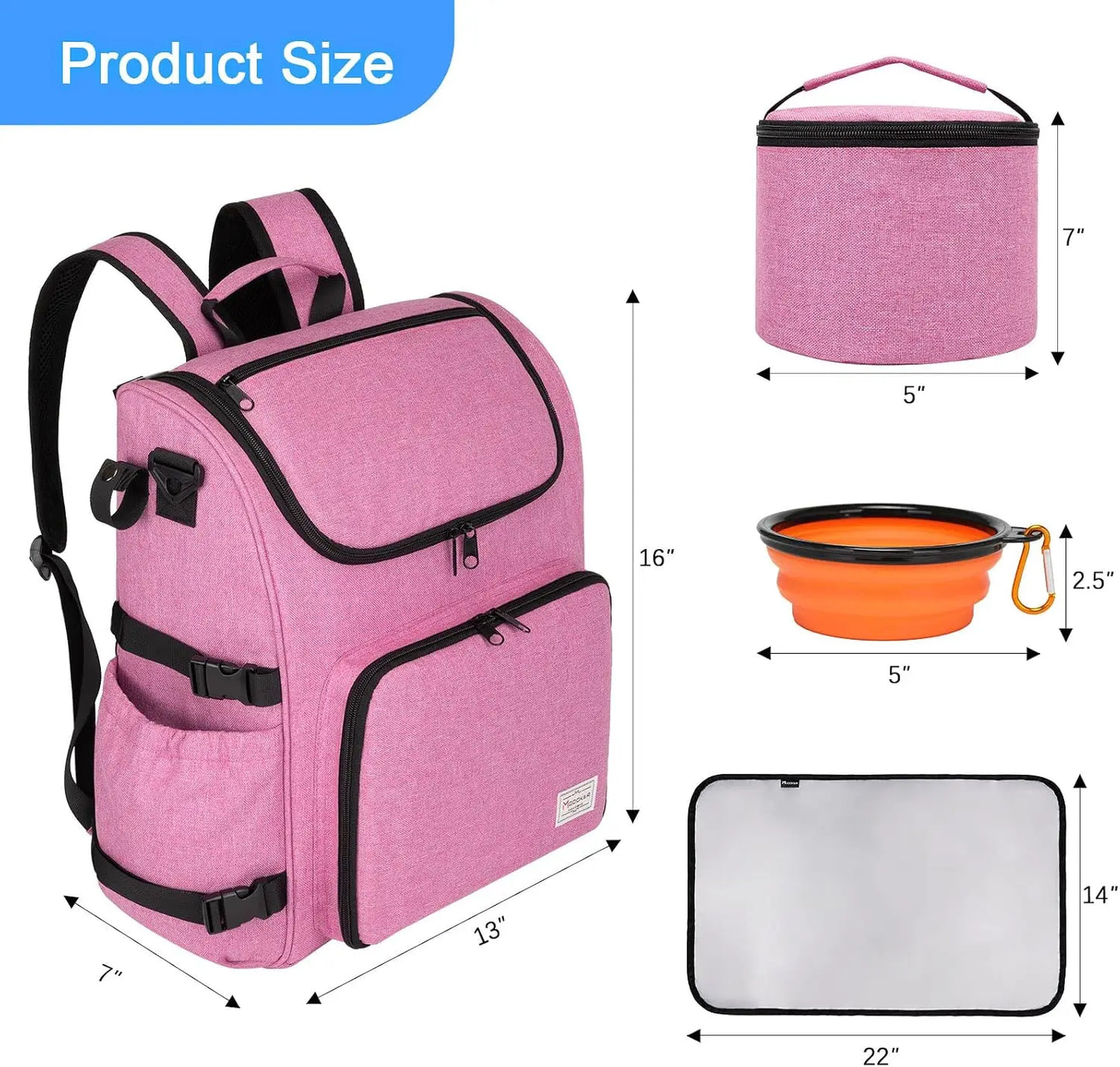 Airline Approved Dog Travel Bag Backpack, Pet Carrier Organizer with Bowls, Food Containers, Mat, Pink