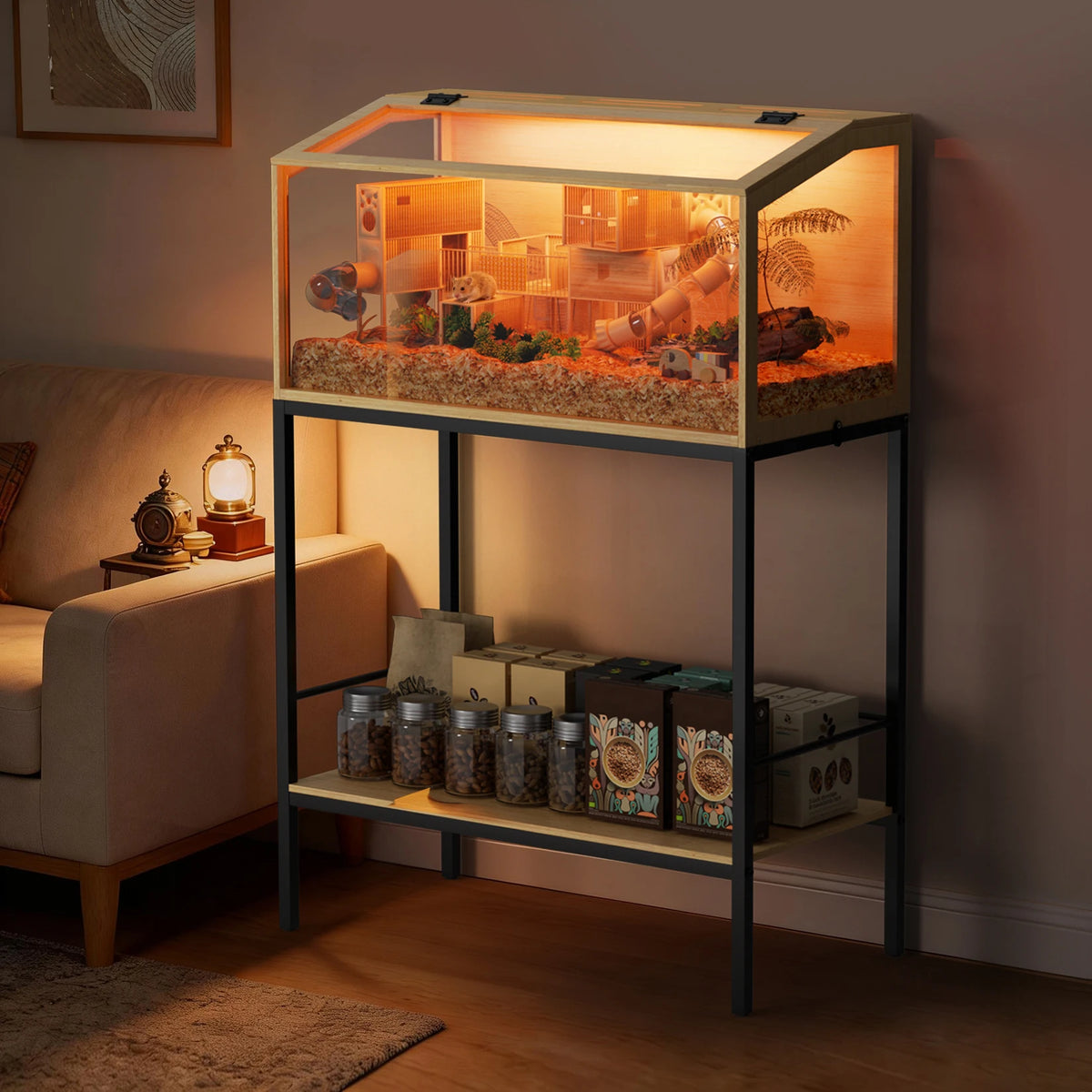 Wooden Hamster Cage With Built In LED Light