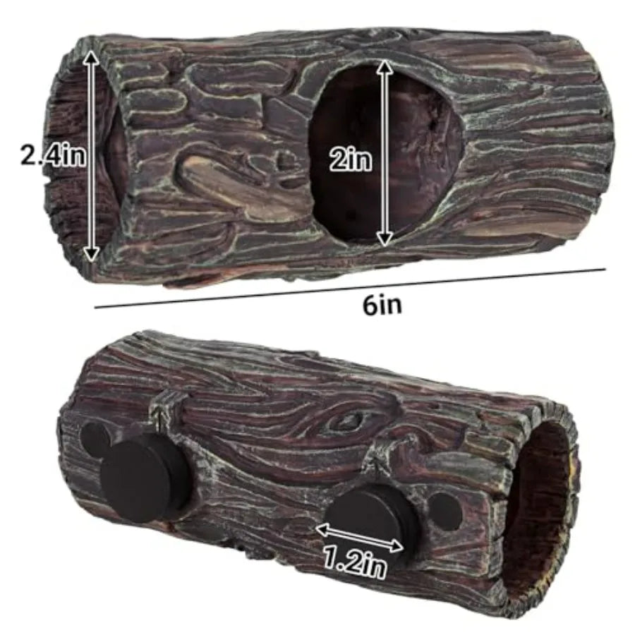Magnetic Reptile Hide Cave Resin Hollow Tree Trunk Hideout, Gecko Hide with Strong Magnetic Climbing Toy Reptile Tank Accessori