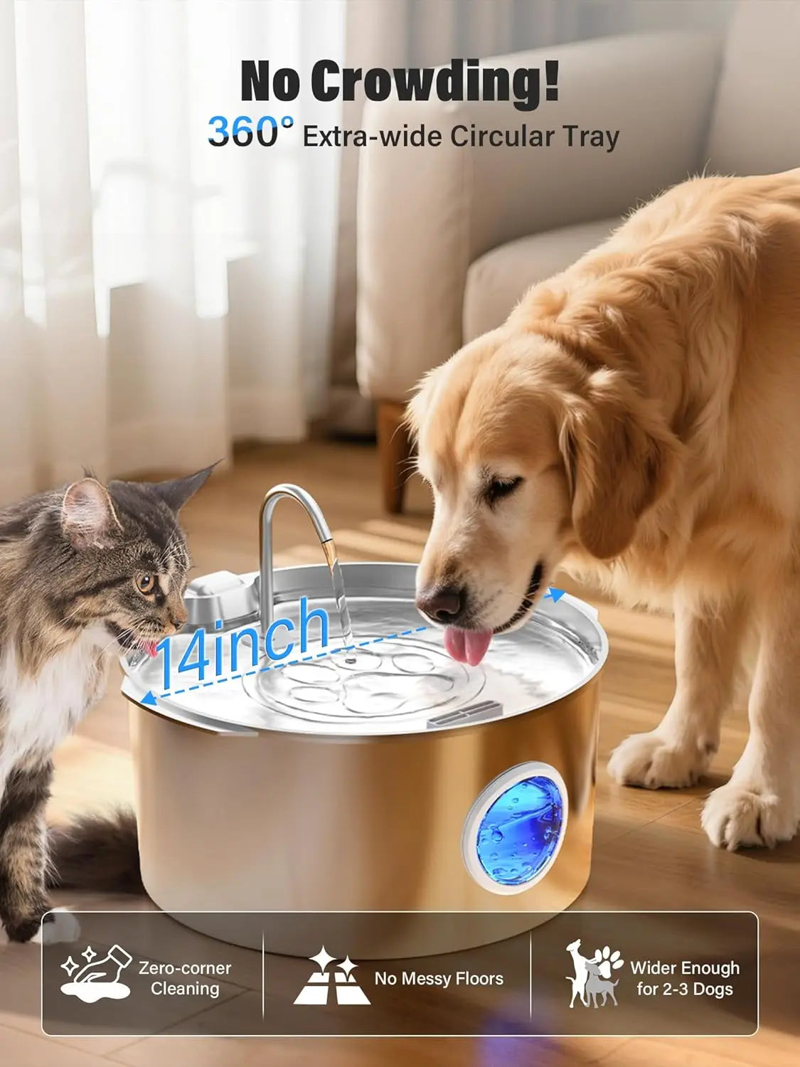 Large 3.4-Gallon Stainless Steel Pet Water Fountain with Quiet Pump for Multi-Dog Homes