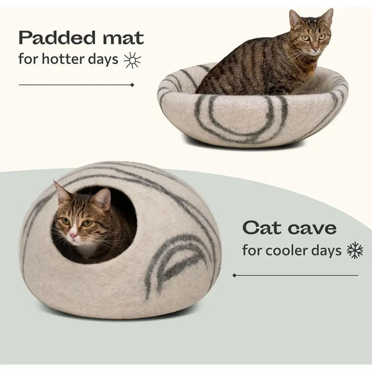 Premium Merino Wool Cat Bed for Indoor Cats, Light Gray, Medium