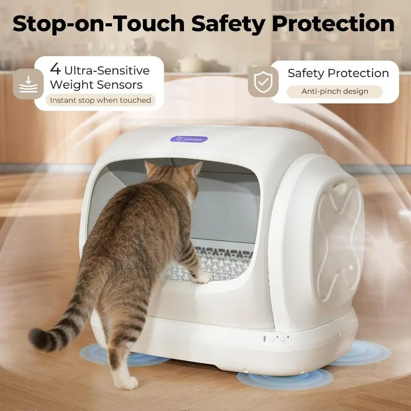 Robotail Self-Cleaning Cat Litter Box,106L XXXL Extra-Large Space Automatic Cat Litter Box for Large Cats,Open Top Automatic Cat