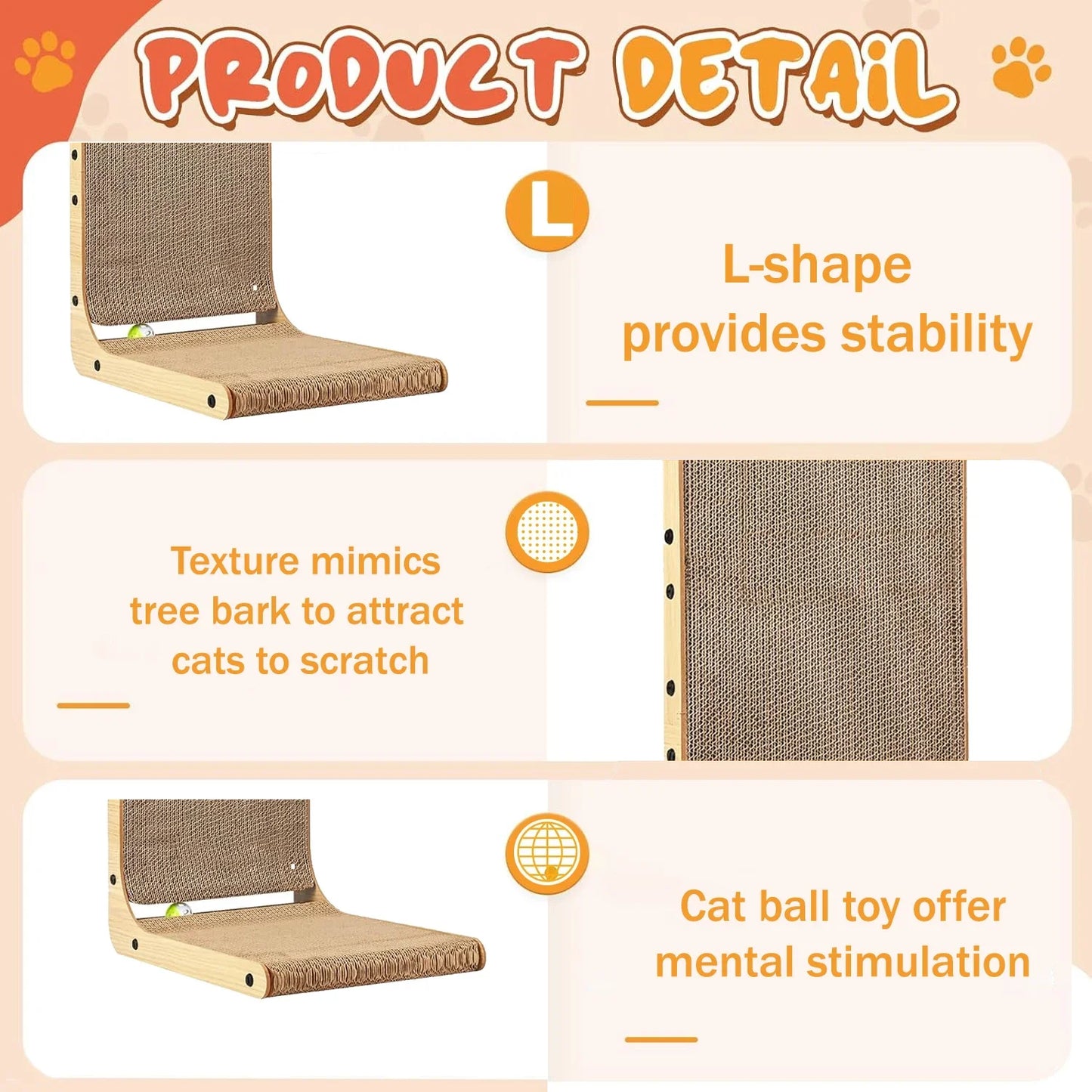 Cat scratching post, L-shaped cat scratching board, wall-mounted vertical cat scratching post, indoor cat scratching post toy wi