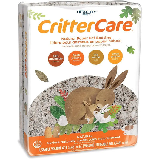 Natural Paper Small Pet Bedding - Odor Control, Unscented, 99% Dust Free, Super Absorbent, Natural, 60L, Great for Guinea Pigs,