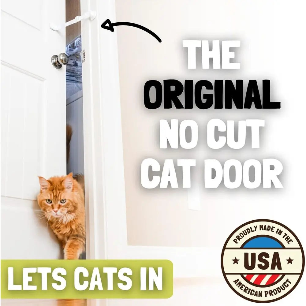 Pet Door for Cats - Grey Adjustable Cat Door Strap, Dog Proof Litter Box & Feeding Station Without Pet Gate, Customizable Cat Do