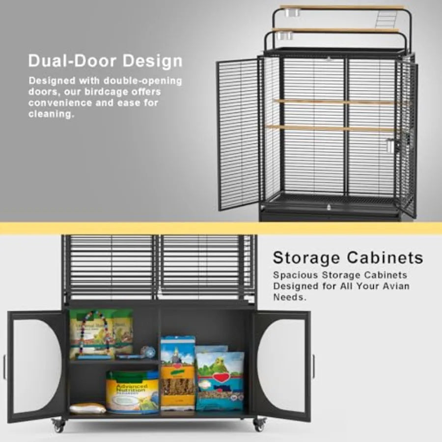 Parakeet Cage With Play Top And Rolling Storage Cabinet With Cover