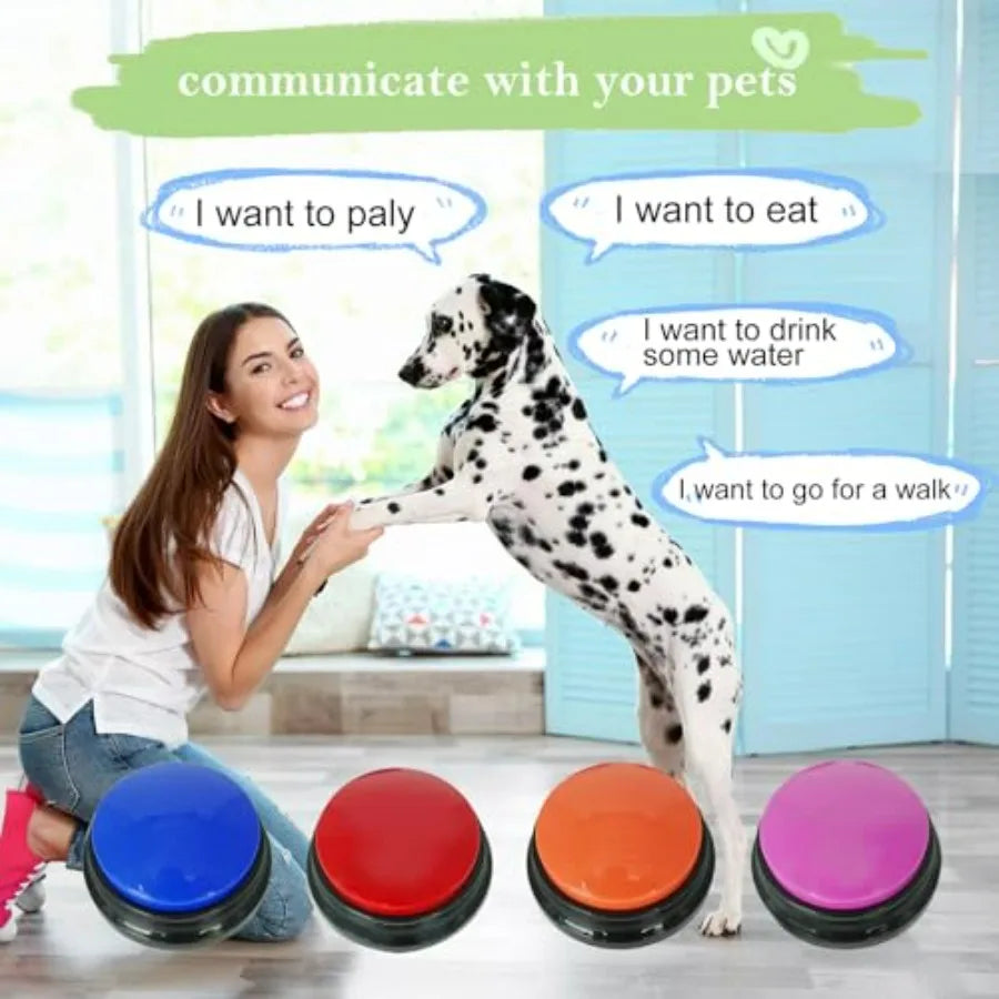 Set of 4 Dog Buttons for Communication, Voice Recordable Buttons for Classroom, Dog Training Talking Buttons Starter Set, Pet E