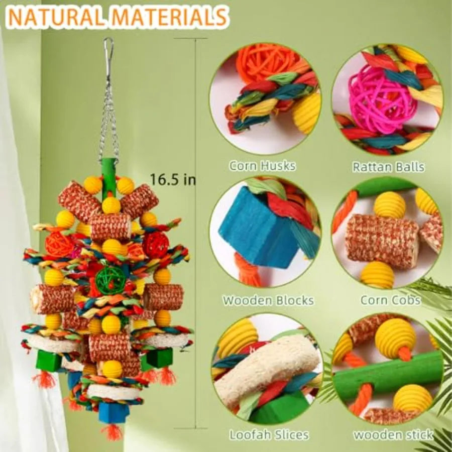 Bird Chew Toys With Natural Corn Cob And Loofah Slices