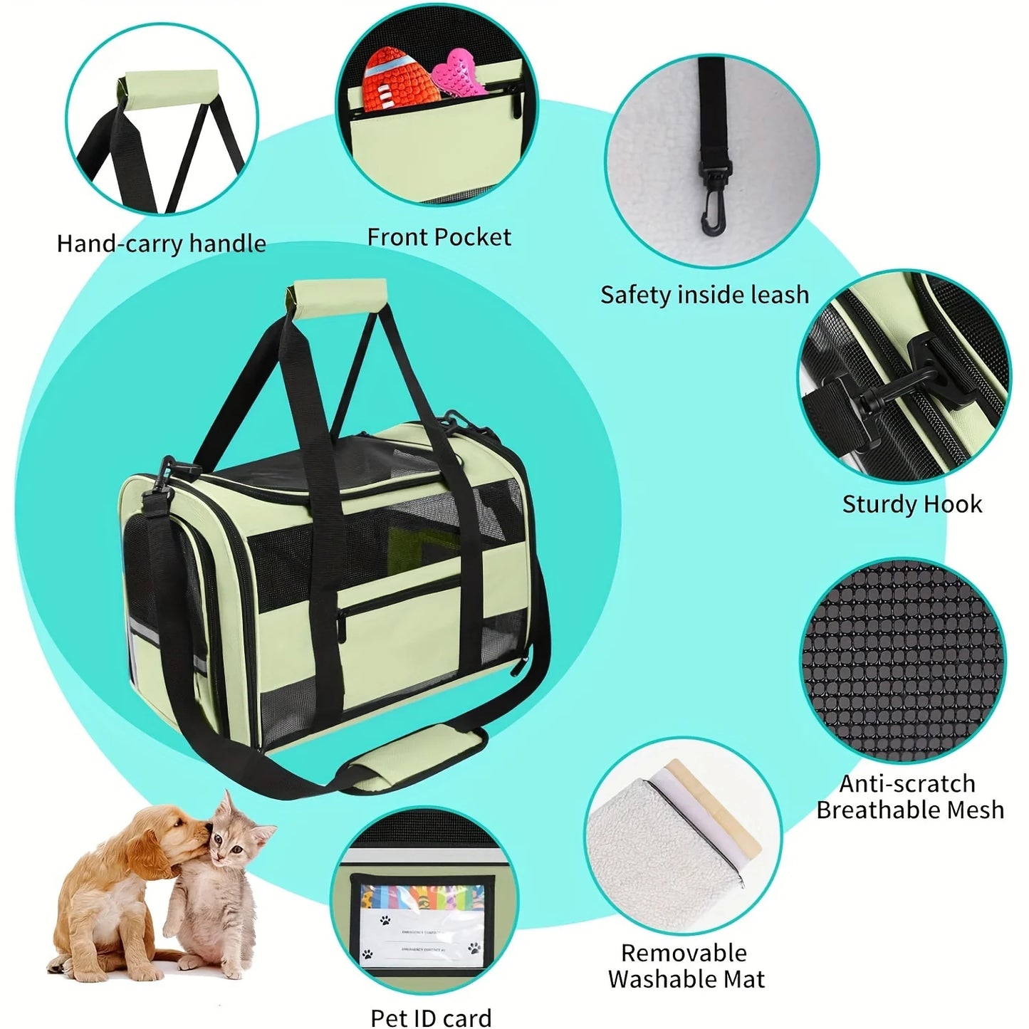 TSA Airline Approved Collapsible Soft-Sided Cat & Dog Carrier - Cozy Fleece Pet Travel Bag with Foldable Bowl, Mesh Ventilation Windows, Safety Zippers, Shoulder/Carry Strap & ID Holder - Carrier for Small/Medium Puppies & Ca