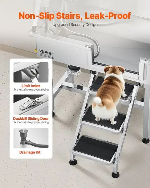 34' Dog Grooming Bath Tub StainlSteel w Stairs Faucet Showerhead