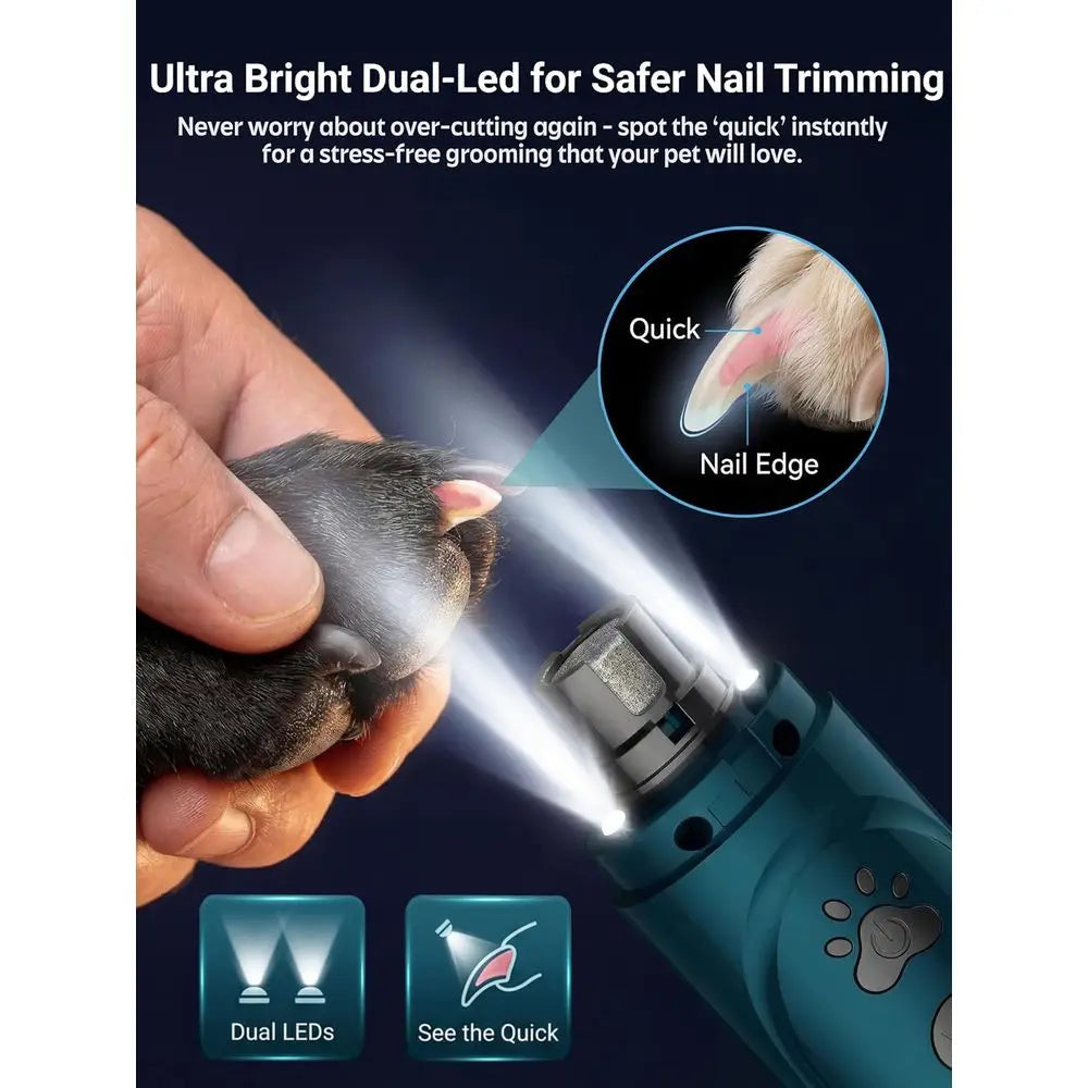 Super Quiet Dog Nail Grinder & Clippers Kit with 2 LED Lights, 3 Speeds Up to 12,000 RPM, Lower Than 30dB Electric Pet Nail Trim
