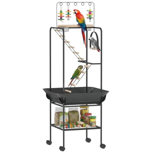 Rolling Bird Stand Parrot Playstand With Seed Guard Wheels