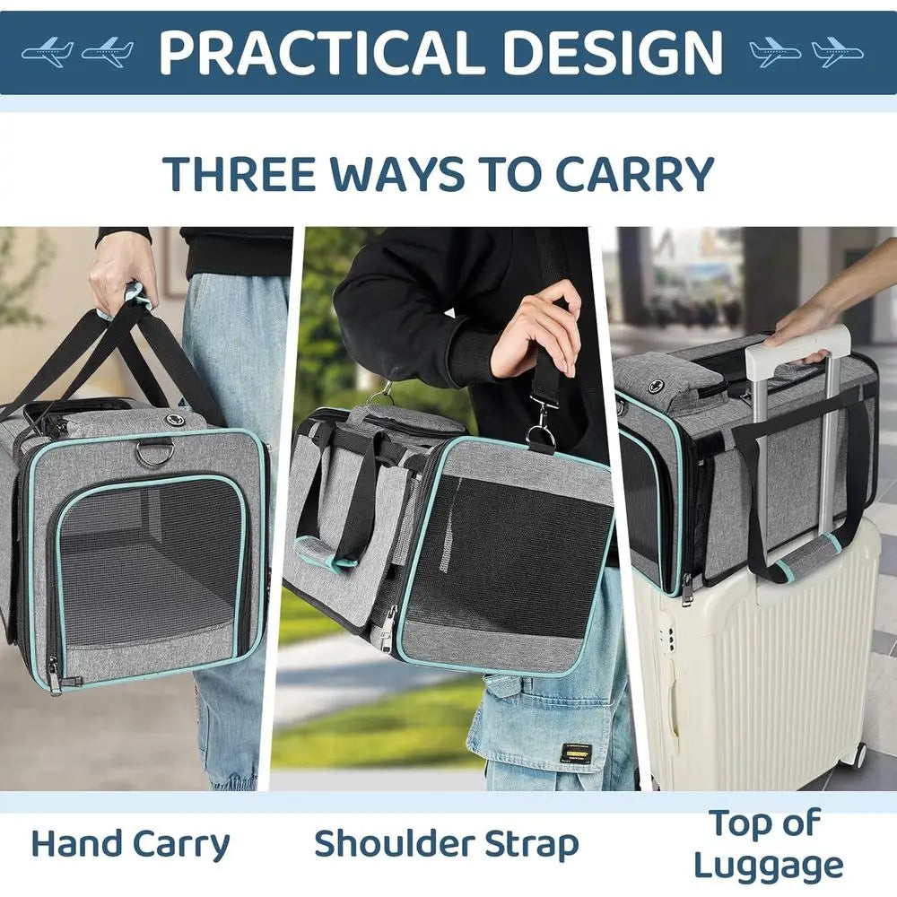 Cat Carrier American, United, Delta Airline Approved/Soft-Sided Pet Travel Bag for Medium Cat 15+ lbs Small Dog Traveling Crate
