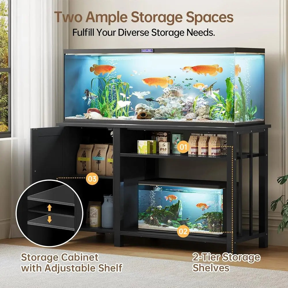55-75 Gallon Fish Tank Stand with Power Outlet & Adjustable Shelf, Heavy Duty Aquarium Stand with Cabinet Storage for Fish Tank,