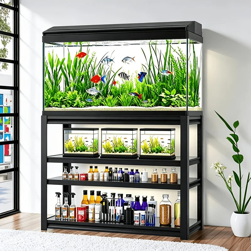 3-Tier Rack Shelf Heavy Duty Metal Frame Aquarium Stand | 20 Gallon Fish Tank Stand, Reptile Terrarium Stand For 30 Gallon Long Aquarium, Breeder Tank Stand, Extra Wide