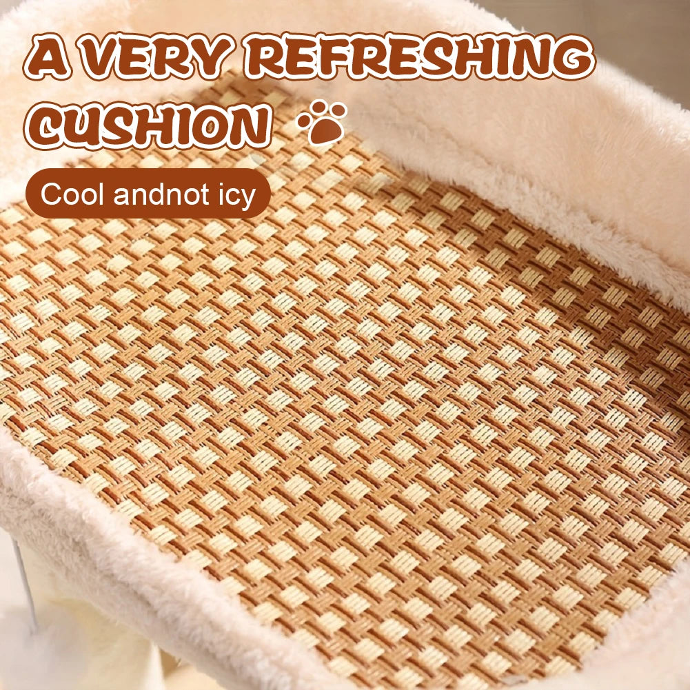 Cat Climbing Frame with Sisal Ball Cat Jumping Platform Summer Cooling Mat Wear Resist Integrated Sisal Bed Pet Supplies