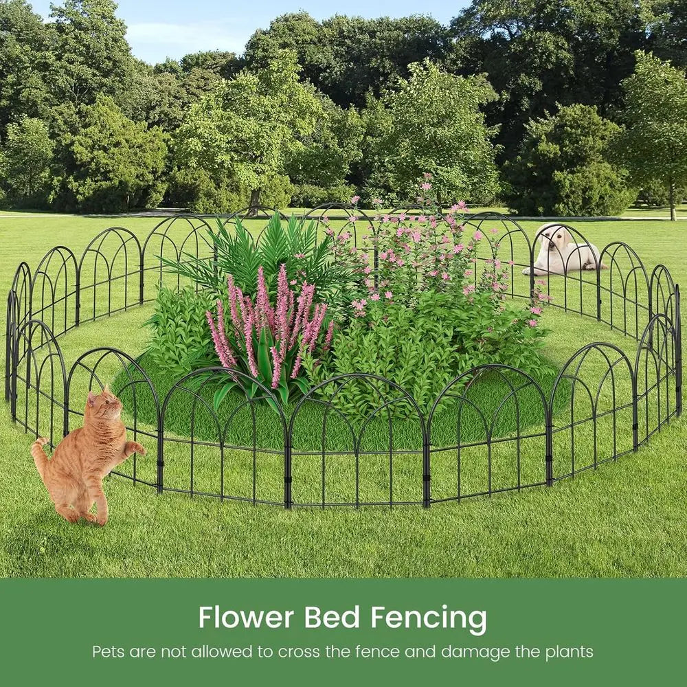 Arched Garden Fence, 16.5 in No Dig Black Metal Border | Recycled Material Certified to GRS; 6 Arched Panels Create Decorative B