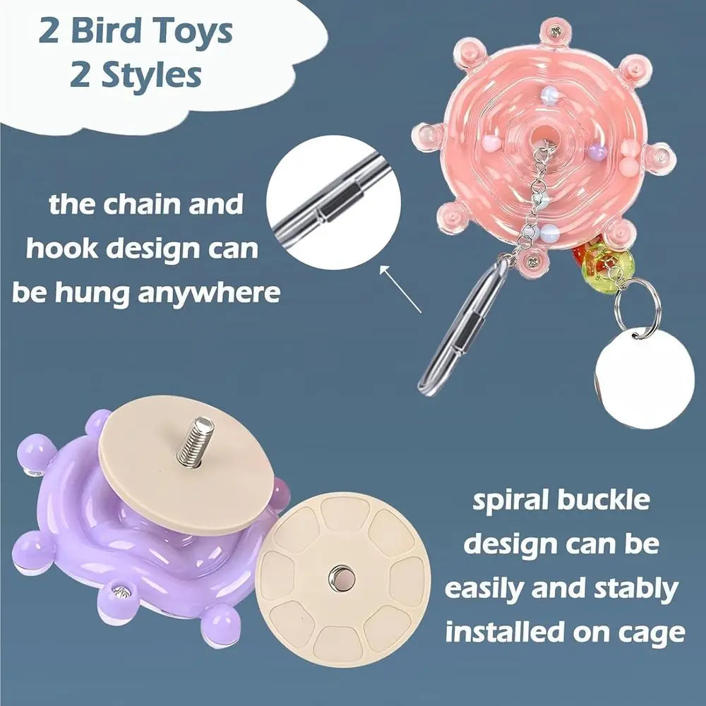 Bird Toys, Colorful Wheel, Interactive Spinner Rattle Parrot Toy, Cockatiel Toy or Bird Cage, Chewing Exercise or Conure, Budgie