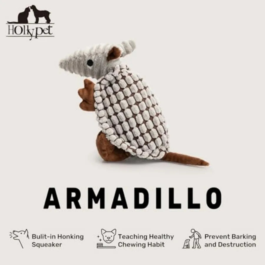 Plush Armadillo Squeaky Dog Toy For Breeds With Clean Teeth
