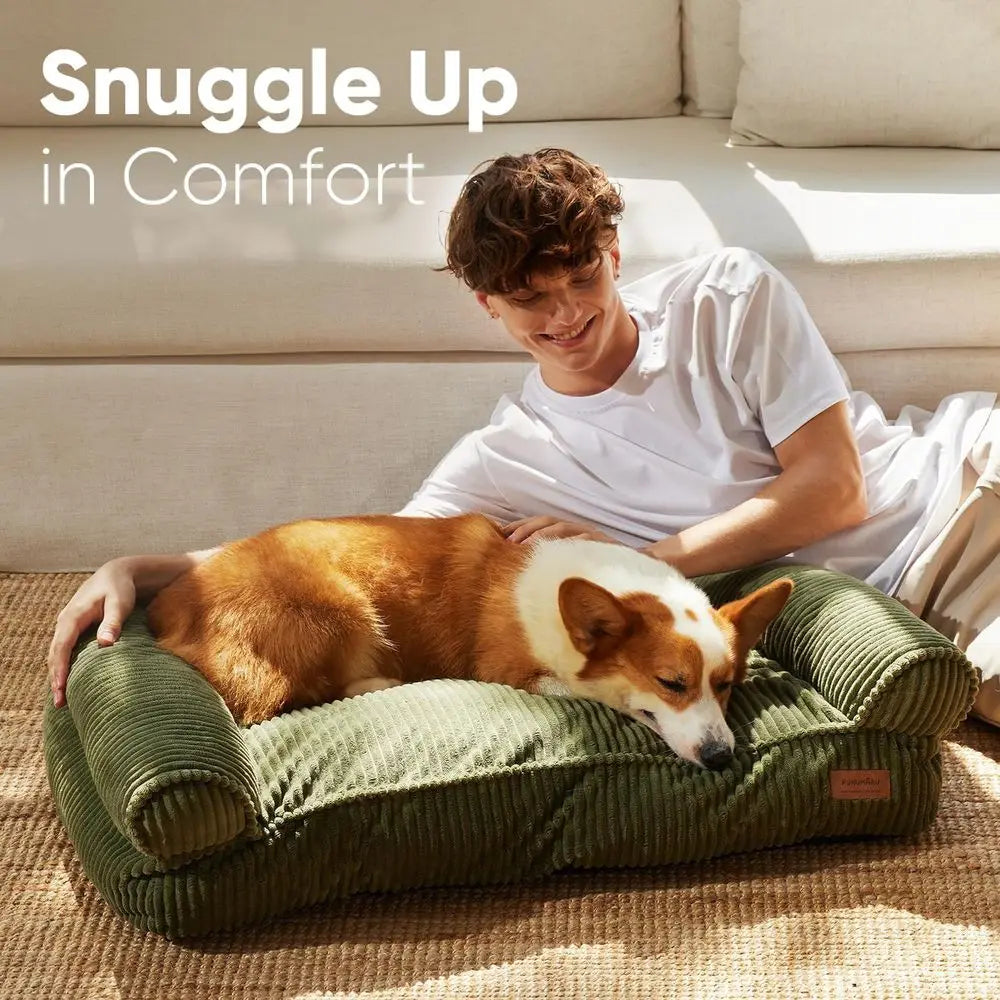 Couch Bed, Corduroy Cozy Cat Bed, Washable Cover, 28in Waterproof Orthopedic Dog Beds for Small Dogs and Large Cats, Cute Warm C